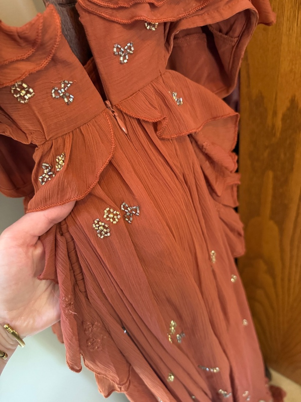 ASOS Off The Shoulder Ruffle Rust Dress - Picture 7 of 7